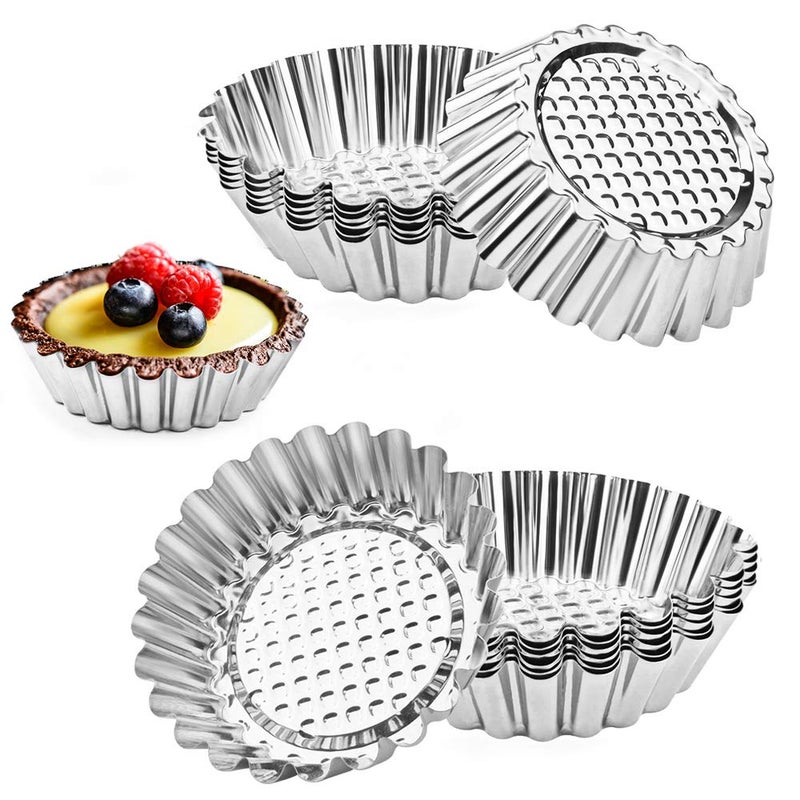 Amytalk 20 Packs Cupcake Mold, 3.8inch Stainless Steel Mini Pie Tartlet Cupcake Cake Muffin Mold Tin Pan Baking Tool - Image 1